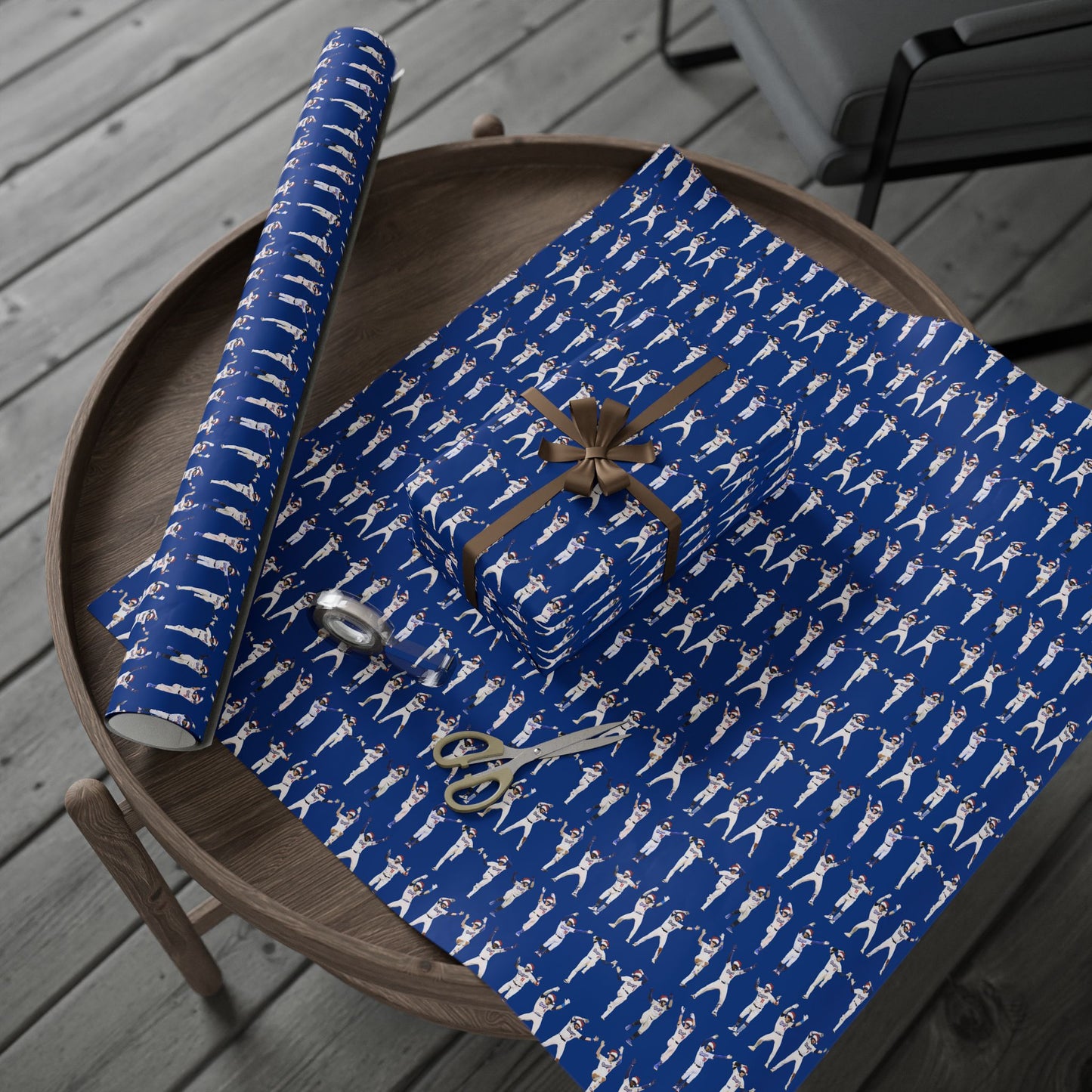 Boys in Blue Holiday Wrapping Paper, Baseball Wrapping Paper - Celebration Dance Edition, BLUE