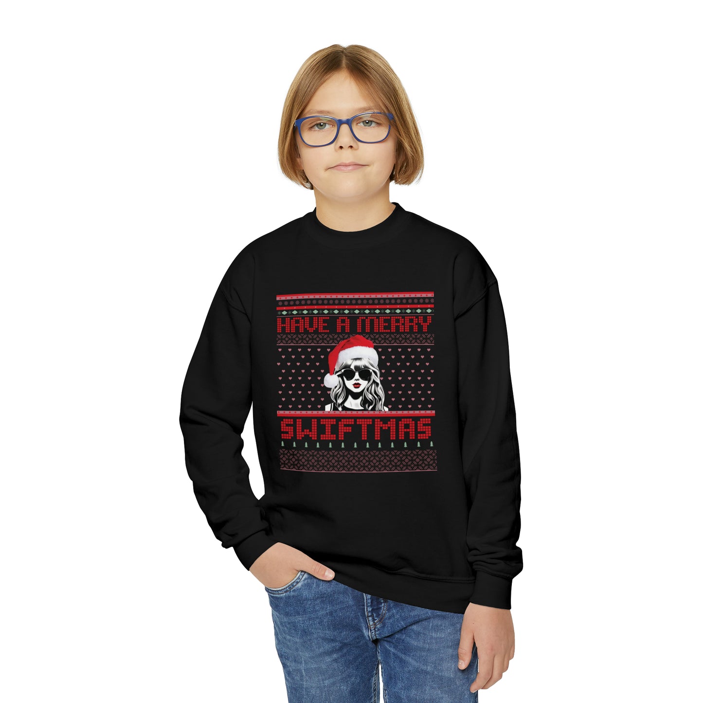 Youth Taylor Swift, Merry Swiftmas Fair Isle Ugly Christmas Sweater Sweatshirt - Taylor Swift Holiday Apparel, Youth Swiftie Shirt