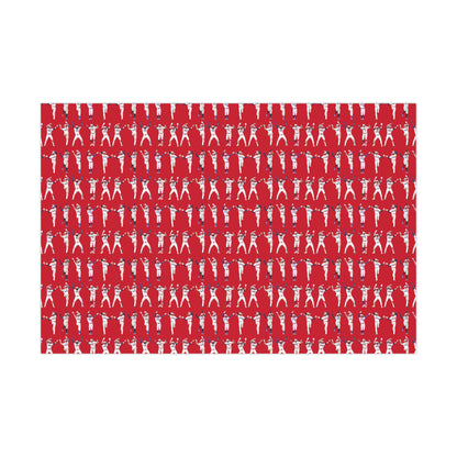 Boys in Blue Holiday Wrapping Paper, Baseball Wrapping Paper - Celebration Dance Edition, Red