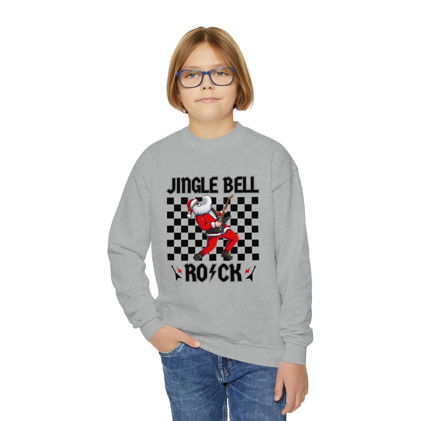 Youth Jingle Bell Rock Youth Crew Neck Sweatshirt, Rock and Roll Christmas, Kids Christmas, Kids Christmas, Teen Christmas Sweatshirt