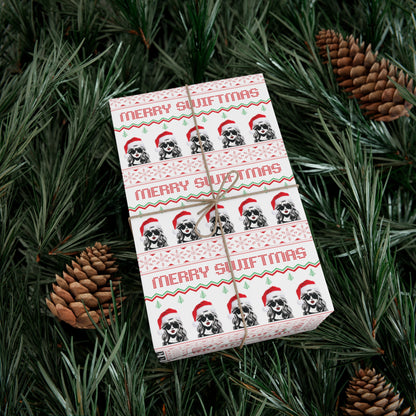 White Taylor Swift "Merry Swiftmas" Christmas Wrapping Paper, Swiftie Holiday Gift Wrap, Taylor Swift Gift, Fair Isle Sweater