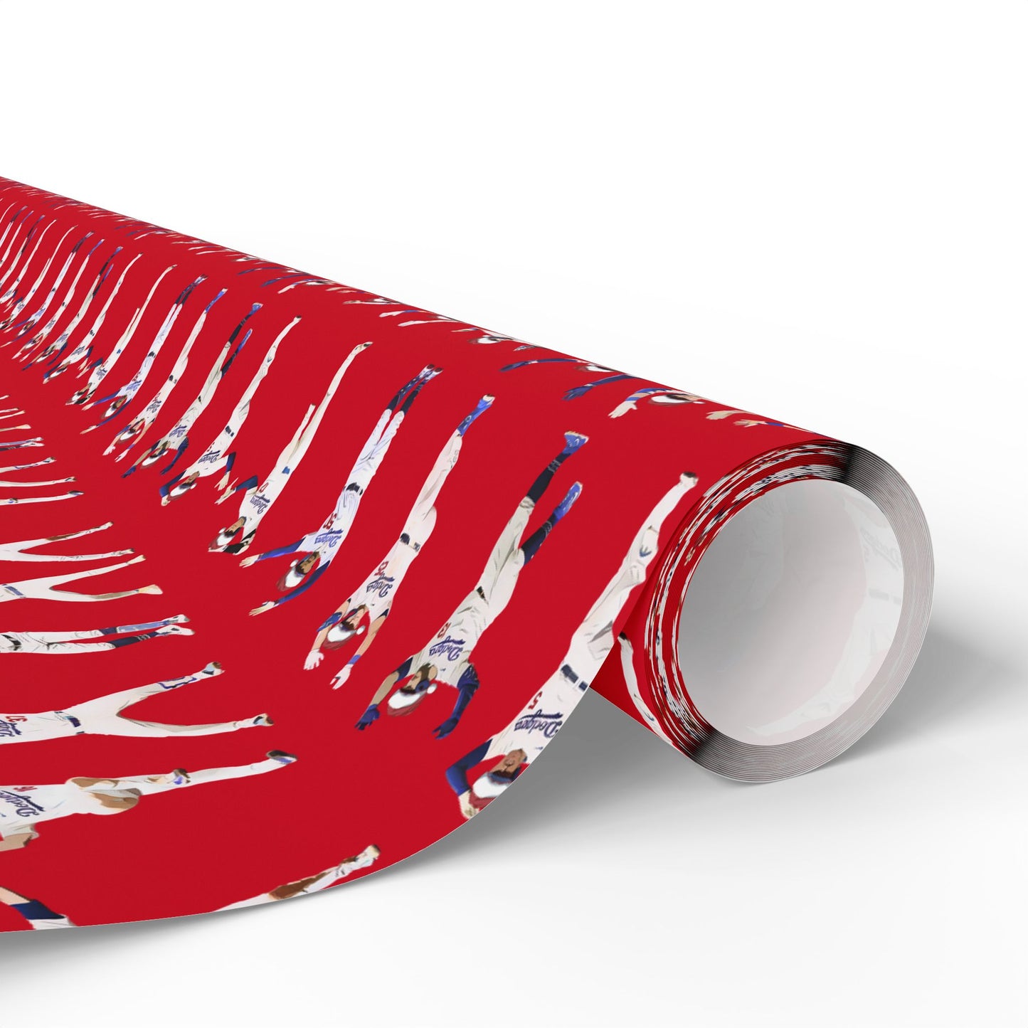 Boys in Blue Holiday Wrapping Paper, Baseball Wrapping Paper - Celebration Dance Edition, RED