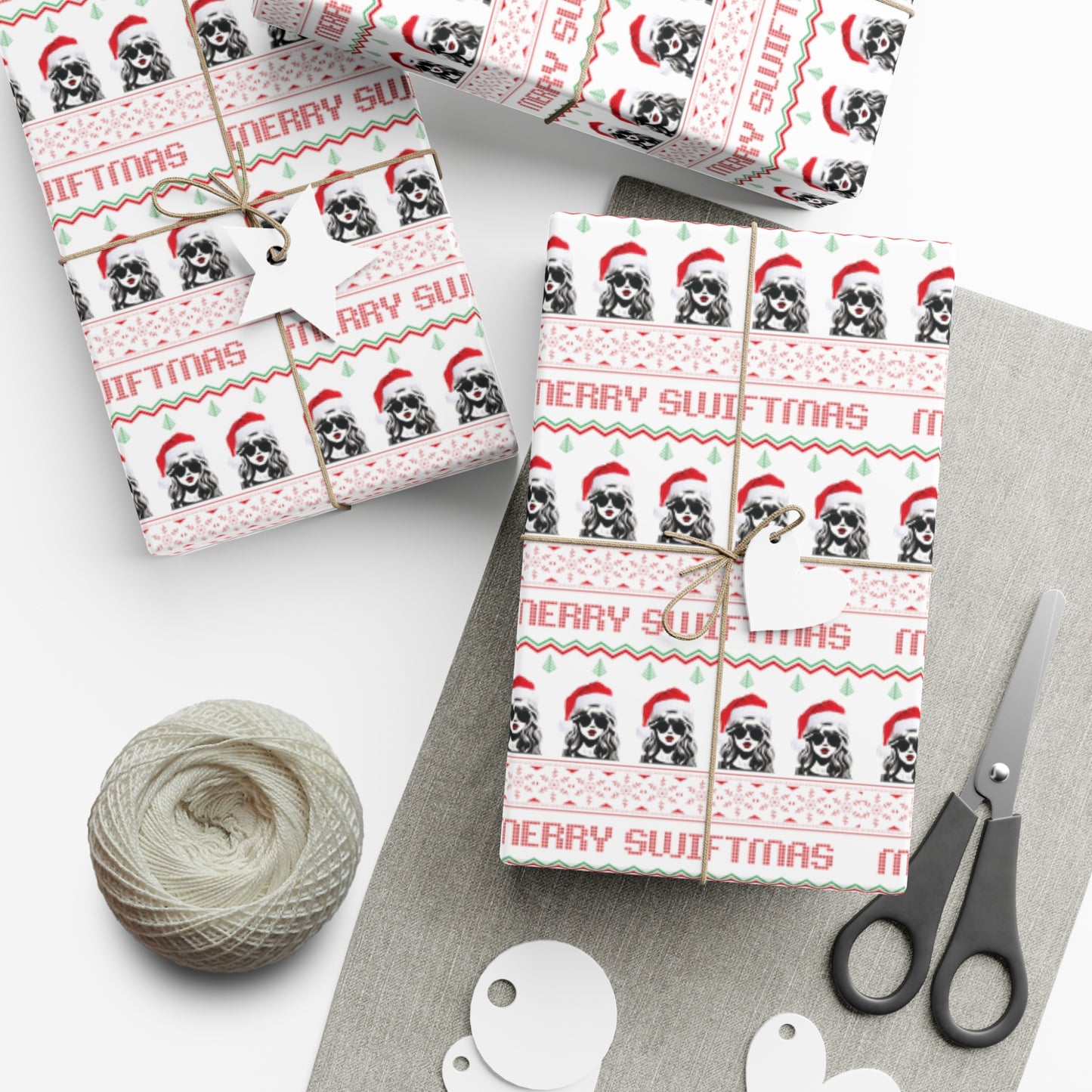 White Taylor Swift "Merry Swiftmas" Christmas Wrapping Paper, Swiftie Holiday Gift Wrap, Taylor Swift Gift, Fair Isle Sweater