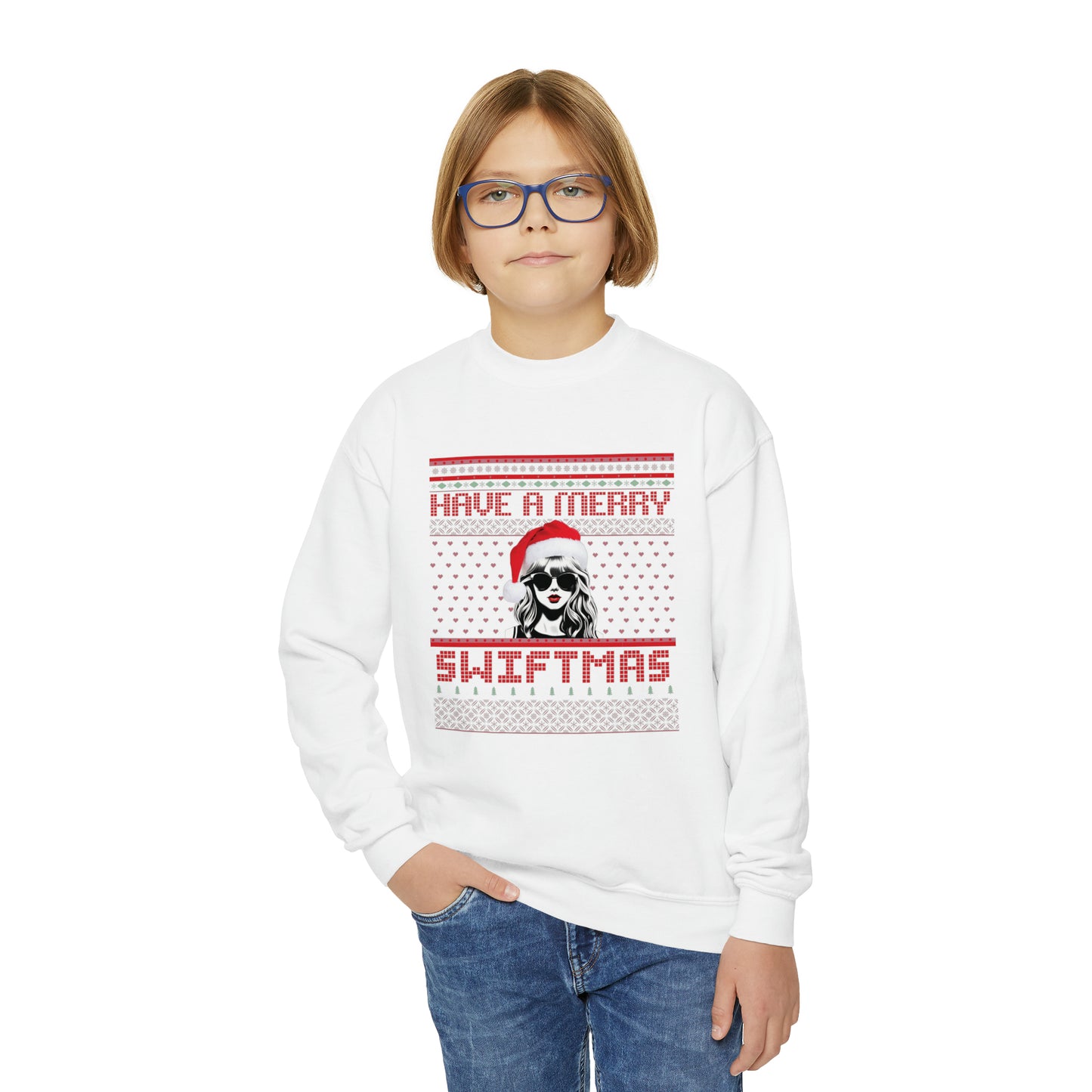 Youth Taylor Swift, Merry Swiftmas Fair Isle Ugly Christmas Sweater Sweatshirt - Taylor Swift Holiday Apparel, Youth Swiftie Shirt