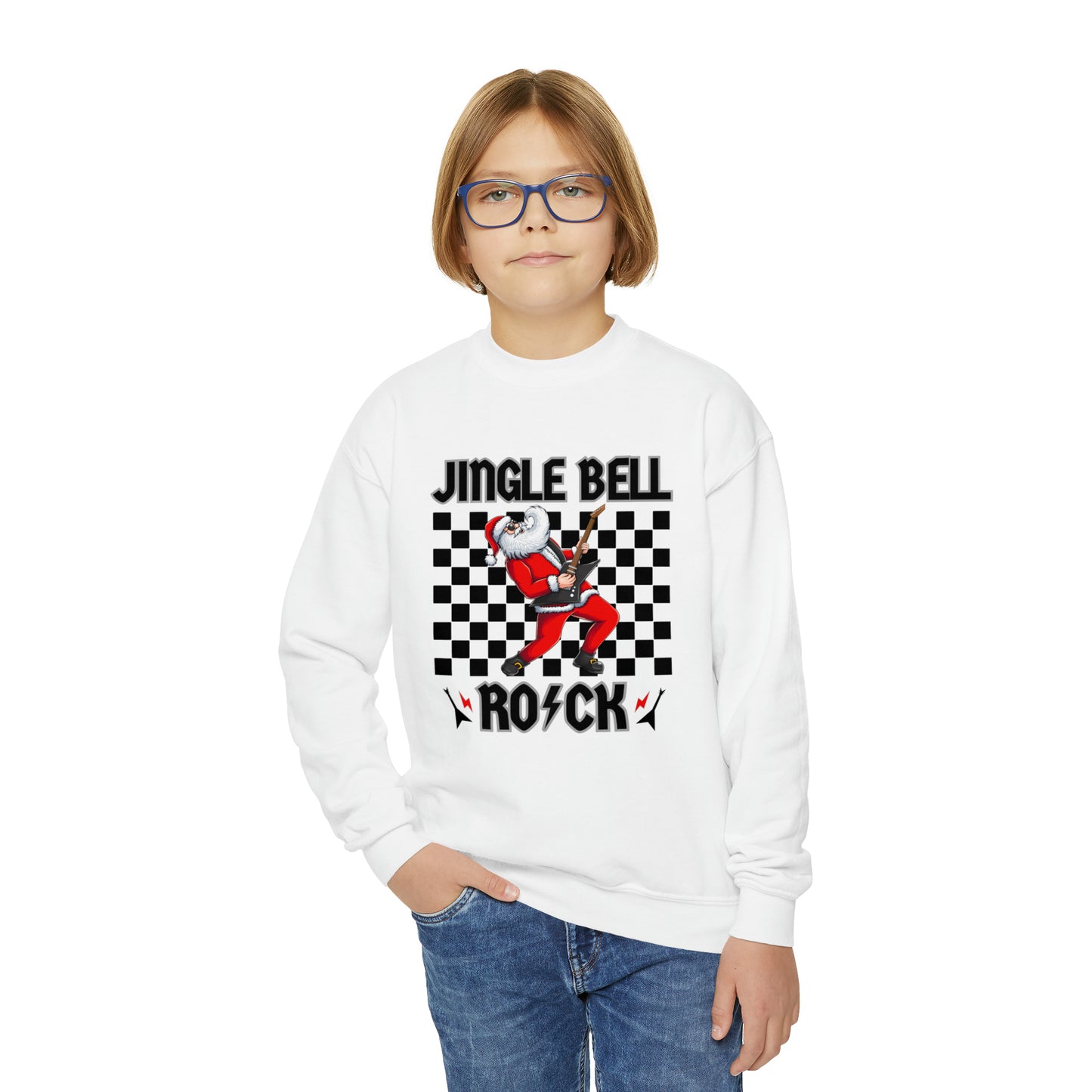 Youth Jingle Bell Rock Youth Crew Neck Sweatshirt, Rock and Roll Christmas, Kids Christmas, Kids Christmas, Teen Christmas Sweatshirt