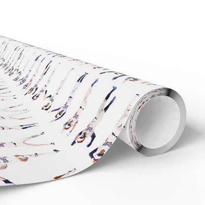 Boys in Blue Holiday Wrapping Paper, Baseball Wrapping Paper - Celebration Dance Edition, White