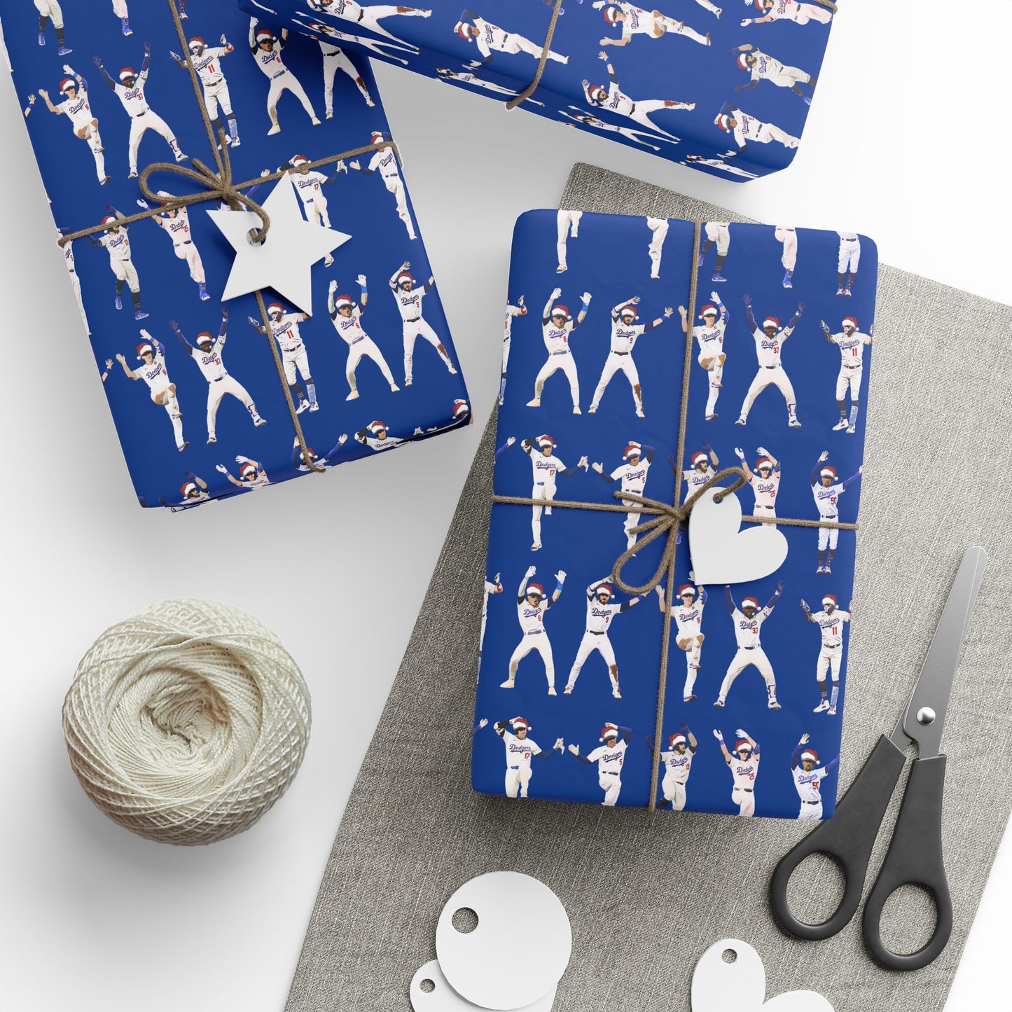 Boys in Blue Holiday Wrapping Paper, Baseball Wrapping Paper - Celebration Dance Edition, Dodger Blue