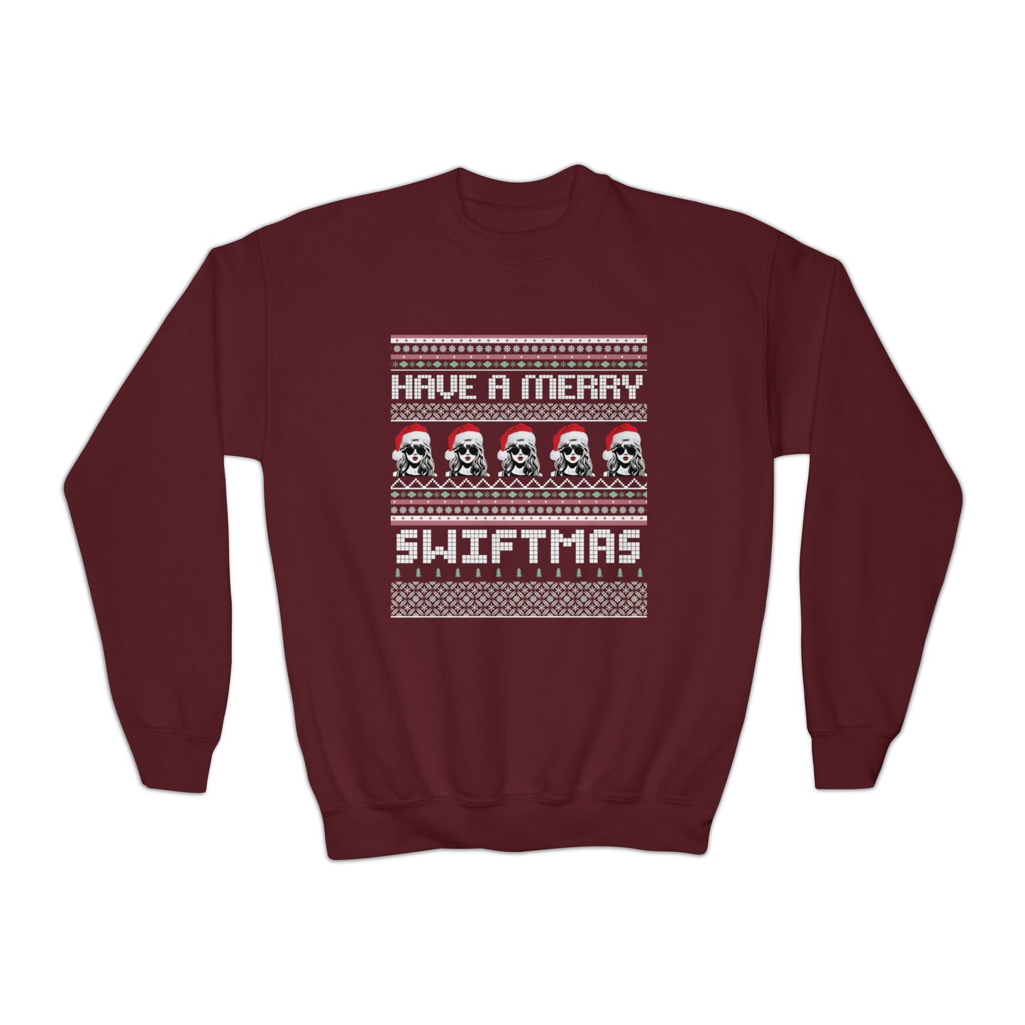 Youth Merry Swiftmas Fair Isle Ugly Christmas Sweater Sweatshirt - Taylor Swift Holiday Apparel, Youth Swiftie Shirt