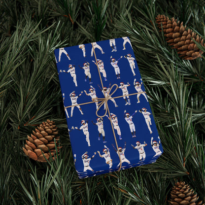 Boys in Blue Holiday Wrapping Paper, Baseball Wrapping Paper - Celebration Dance Edition, Dodger Blue