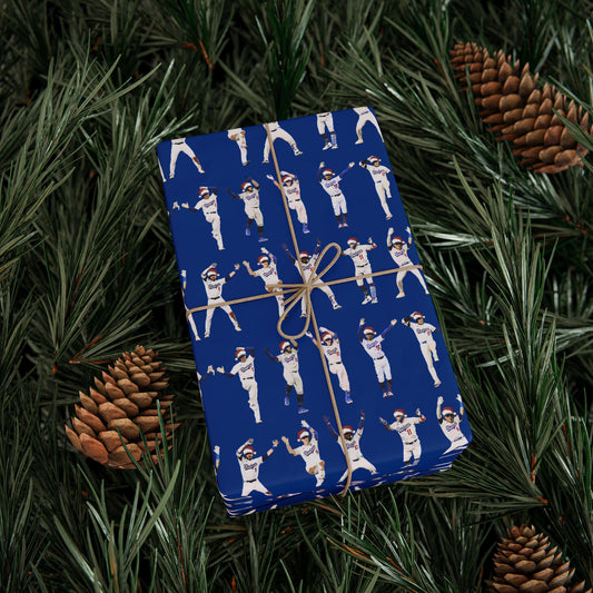 Boys in Blue Holiday Wrapping Paper, Baseball Wrapping Paper - Celebration Dance Edition, Dodger Blue