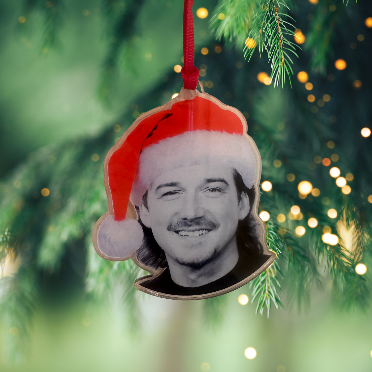 Morgan Wallen Christmas Ornament | Country Music Ornament | Santa Hat Acrylic Ornament | Wallen Fan Gift | Country Christmas Decor