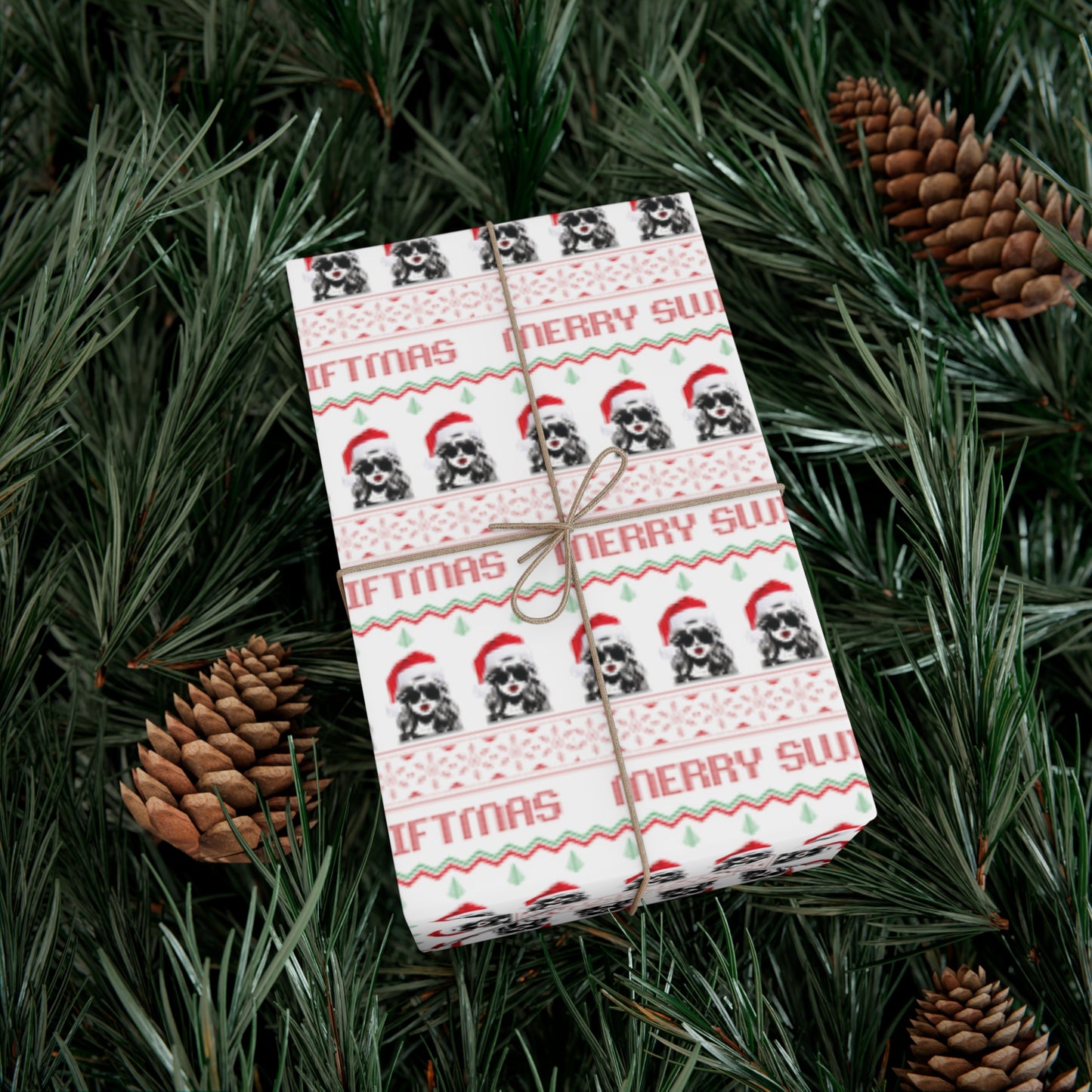 White Taylor Swift "Merry Swiftmas" Christmas Wrapping Paper, Swiftie Holiday Gift Wrap, Taylor Swift Gift, Fair Isle Sweater