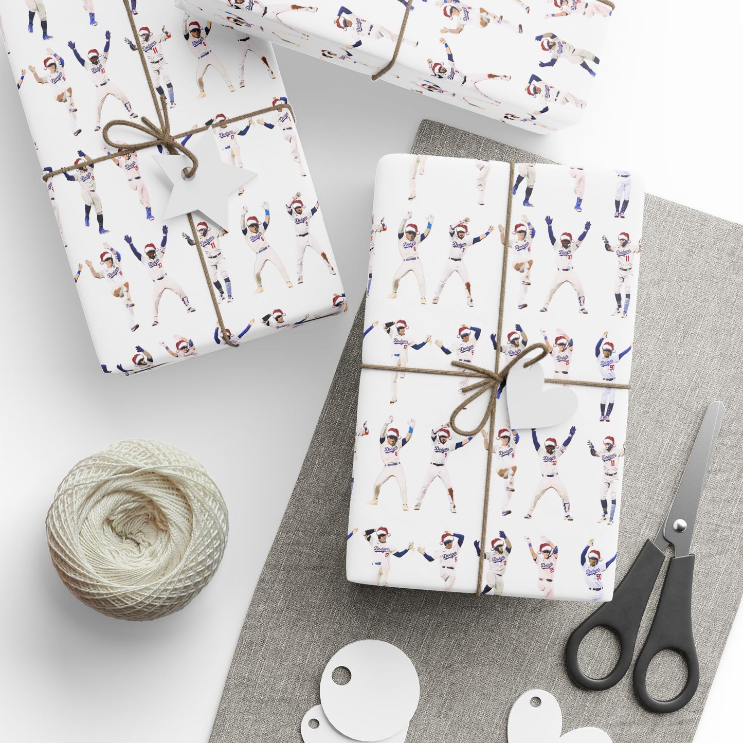 Boys in Blue Holiday Wrapping Paper, Baseball Wrapping Paper - Celebration Dance Edition, White