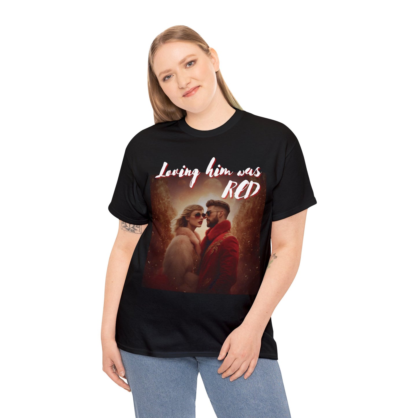 Adult Loving Him Was Red - Taylor Swift and Travis Kelce T-Shirt - A Blend of Music and Sports Romance