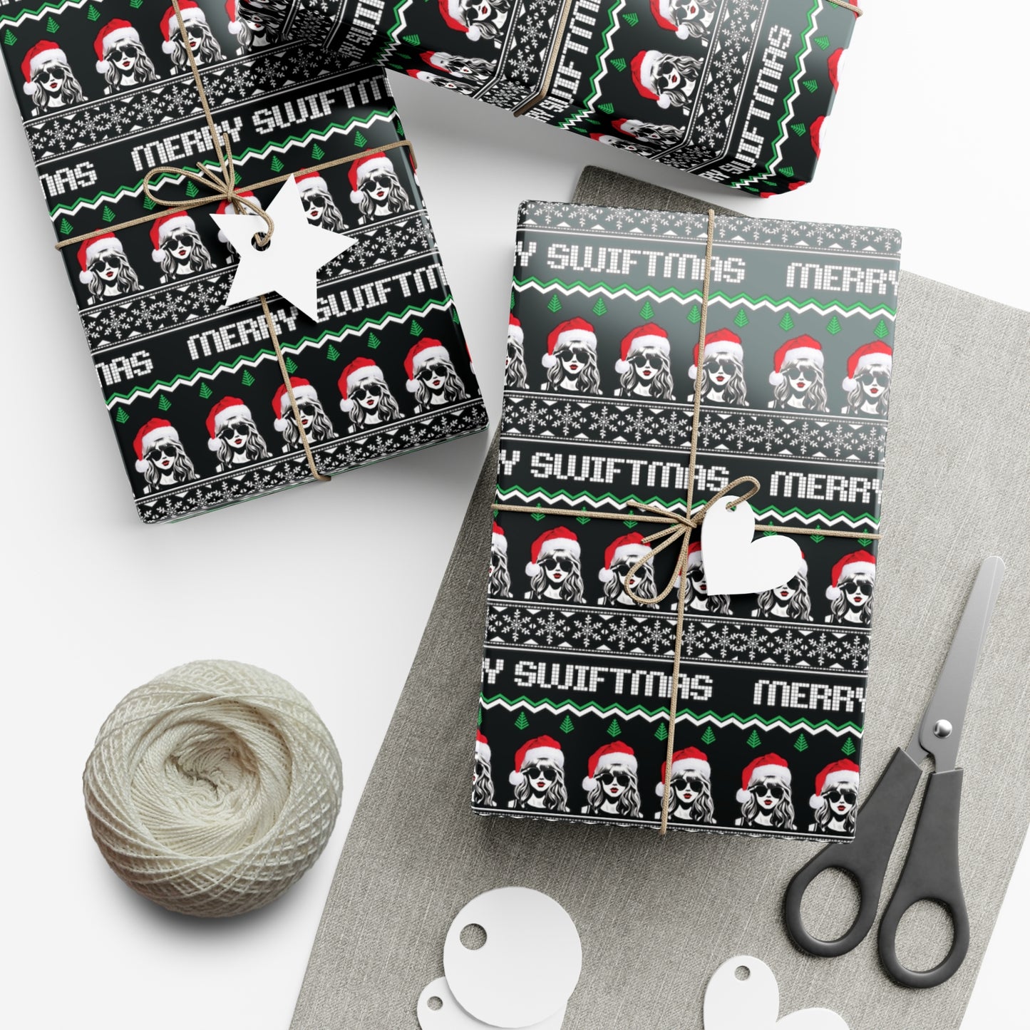 Black Taylor Swift "Merry Swiftmas" Christmas Wrapping Paper, Swiftie Holiday Gift Wrap, Taylor Swift Gift, Fair Isle Sweater