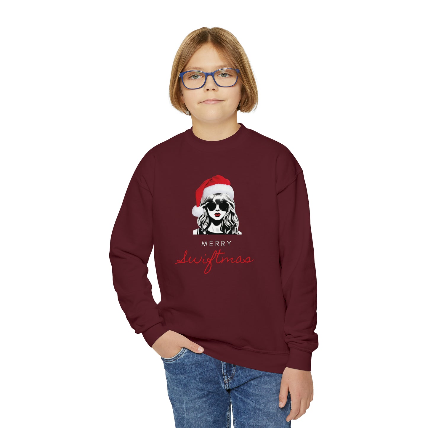 Youth Merry Swiftmas Sweatshirt, Kids Swiftie Christmas Sweatshirt, Youth Swiftie Sweatshirt, Kids Swiftie Christmas Gifts