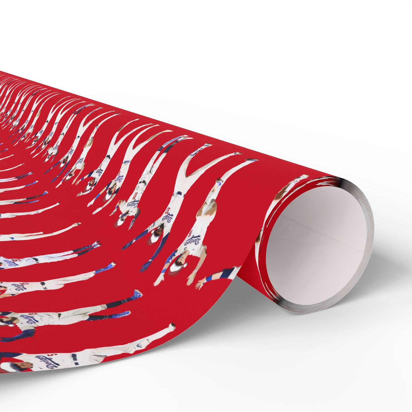 Boys in Blue Holiday Wrapping Paper, Baseball Wrapping Paper - Celebration Dance Edition, RED