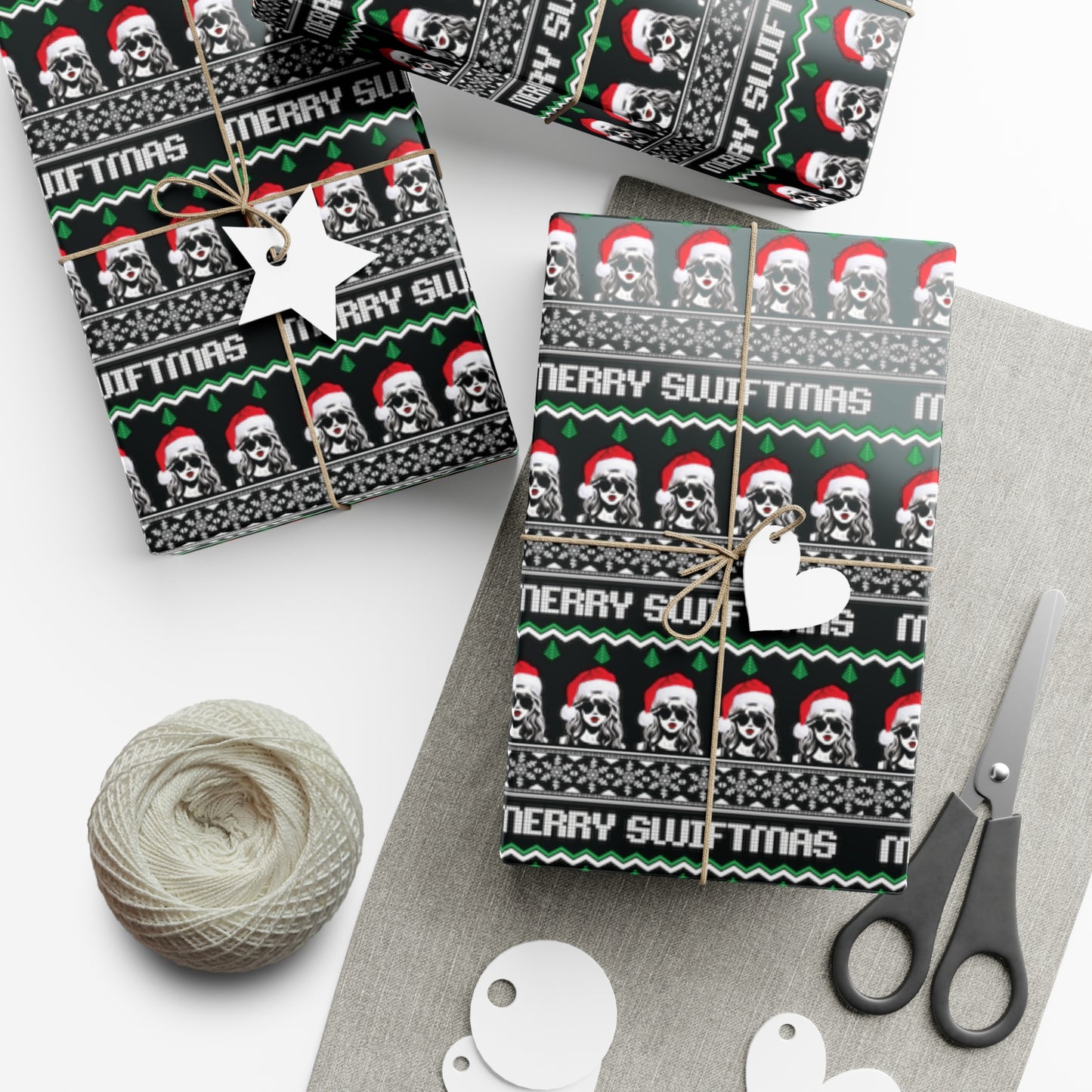 Black Taylor Swift "Merry Swiftmas" Christmas Wrapping Paper, Swiftie Holiday Gift Wrap, Taylor Swift Gift, Fair Isle Sweater