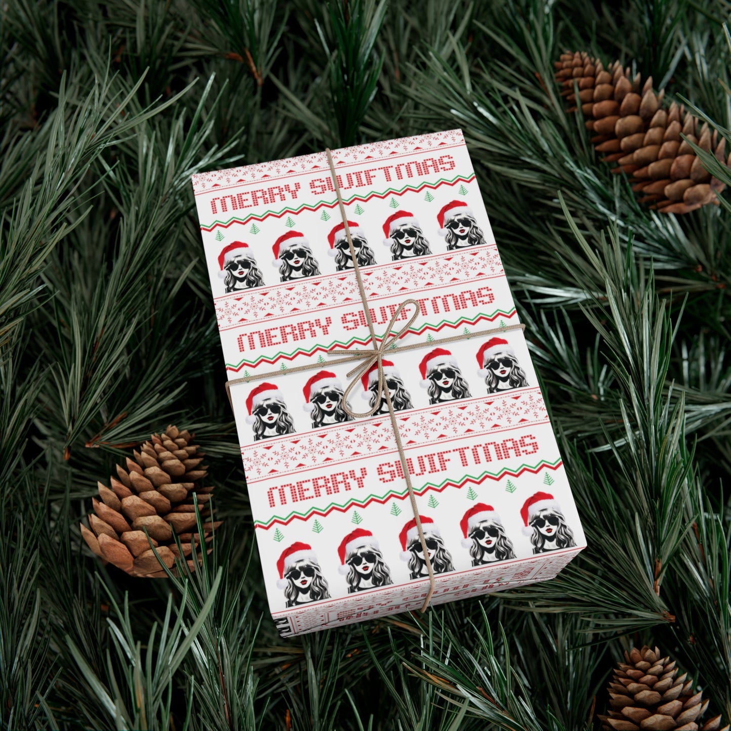 White Taylor Swift "Merry Swiftmas" Christmas Wrapping Paper, Swiftie Holiday Gift Wrap, Taylor Swift Gift, Fair Isle Sweater