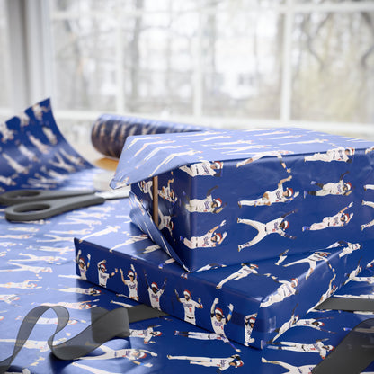 Boys in Blue Holiday Wrapping Paper, Baseball Wrapping Paper - Celebration Dance Edition, Dodger Blue