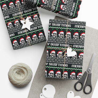 Black Taylor Swift "Merry Swiftmas" Christmas Wrapping Paper, Swiftie Holiday Gift Wrap, Taylor Swift Gift, Fair Isle Sweater