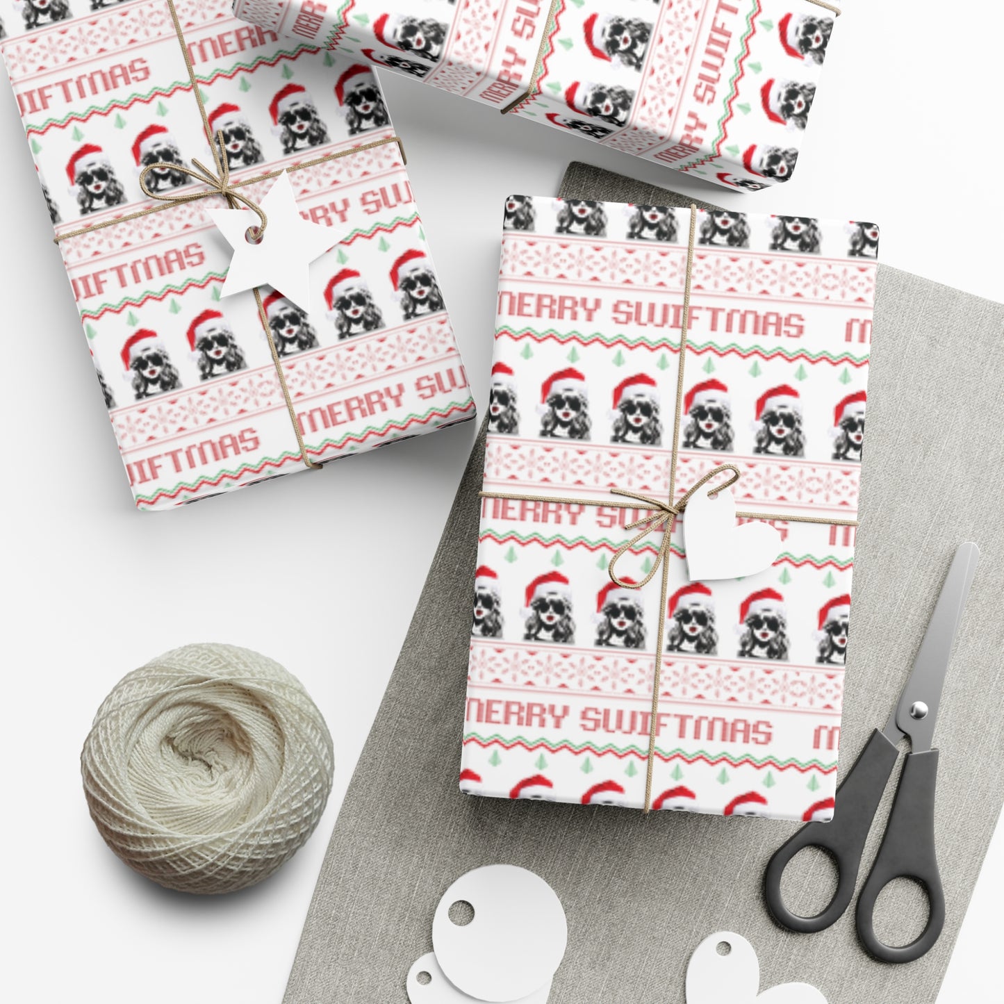 White Taylor Swift "Merry Swiftmas" Christmas Wrapping Paper, Swiftie Holiday Gift Wrap, Taylor Swift Gift, Fair Isle Sweater