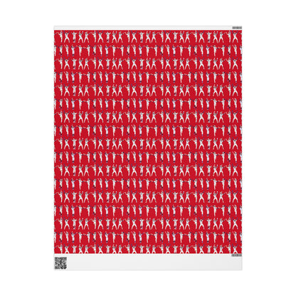 Boys in Blue Holiday Wrapping Paper, Baseball Wrapping Paper - Celebration Dance Edition, RED